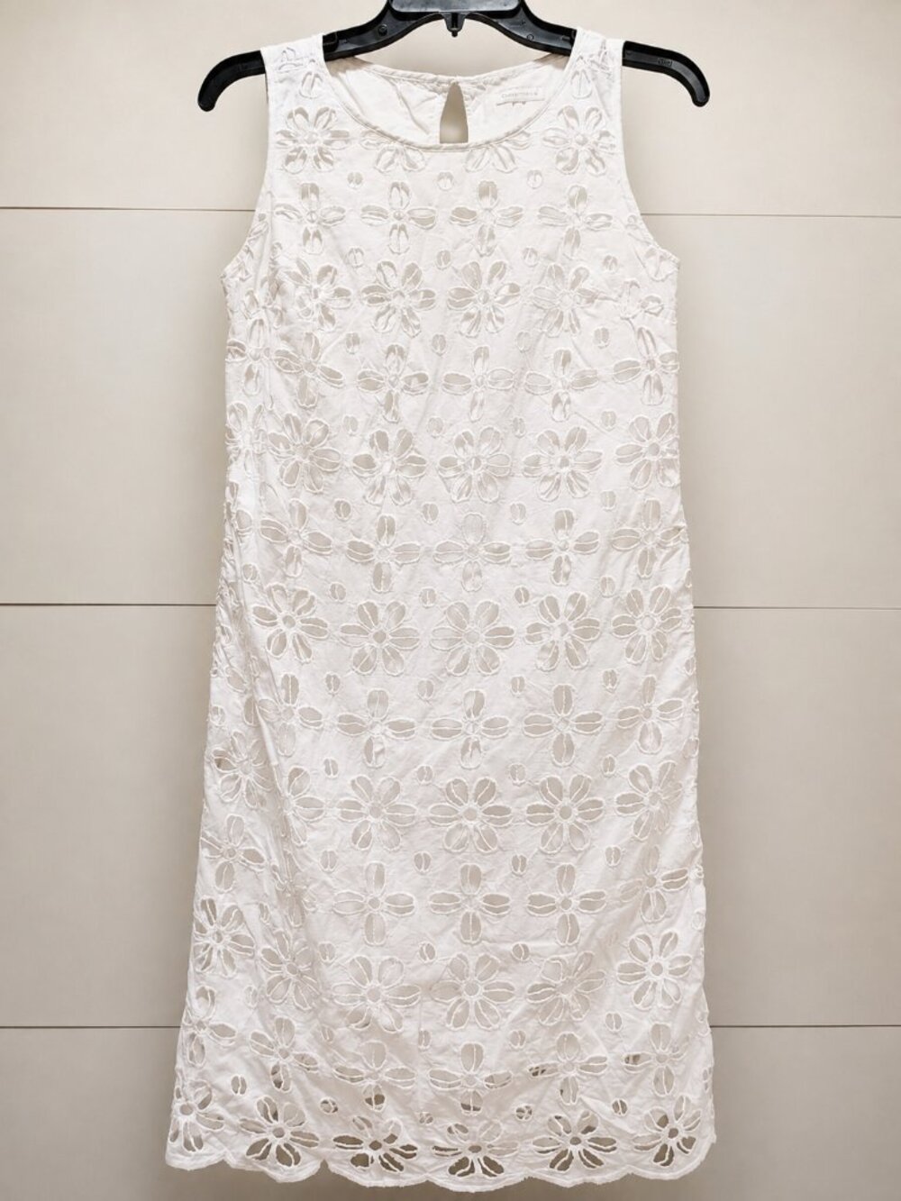 White Floral Eyelet Embroidered Sleeveless Shift Dress